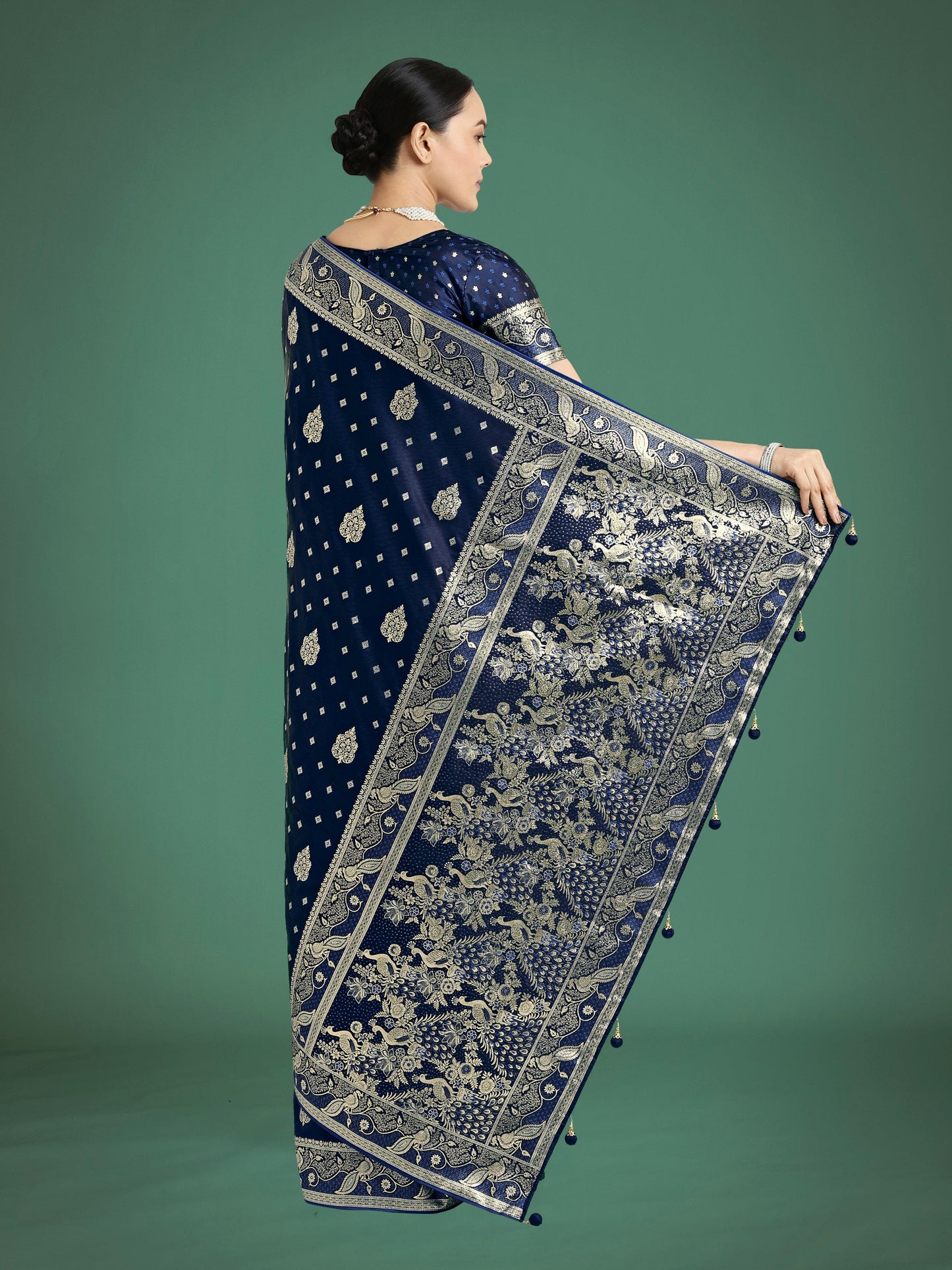 Monjolika Fashion Traditional Blue Woven Banarasi Satin Silk Saree | Swadesiicart
