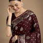 Monjolika Fashion Traditional Maroon Woven Banarasi Satin Silk Saree | Swadesiicart