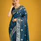 Monjolika Fashion Traditional Aqua blue Woven Banarasi Satin Silk Saree | Swadesiicart