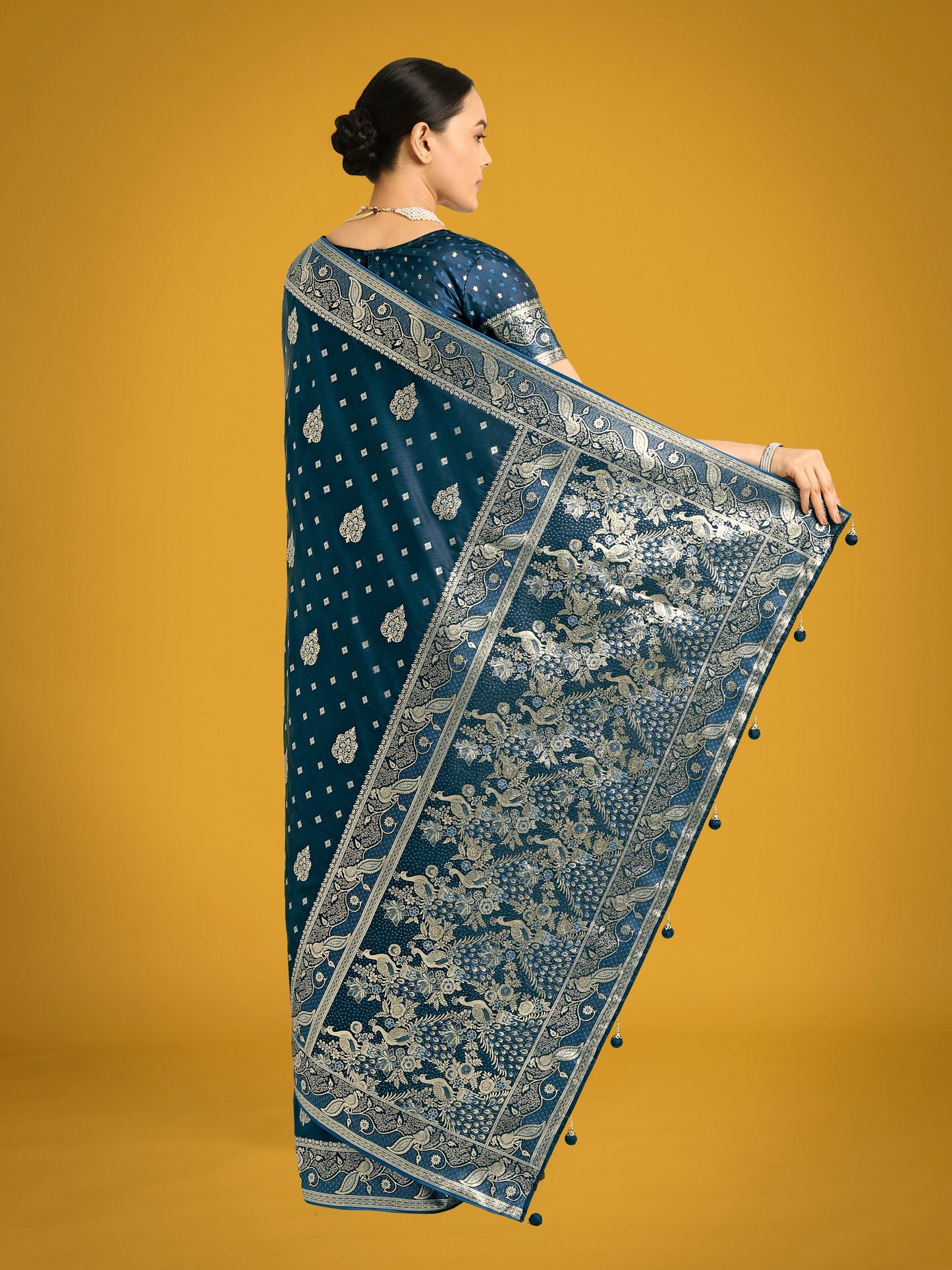 Monjolika Fashion Traditional Aqua blue Woven Banarasi Satin Silk Saree | Swadesiicart