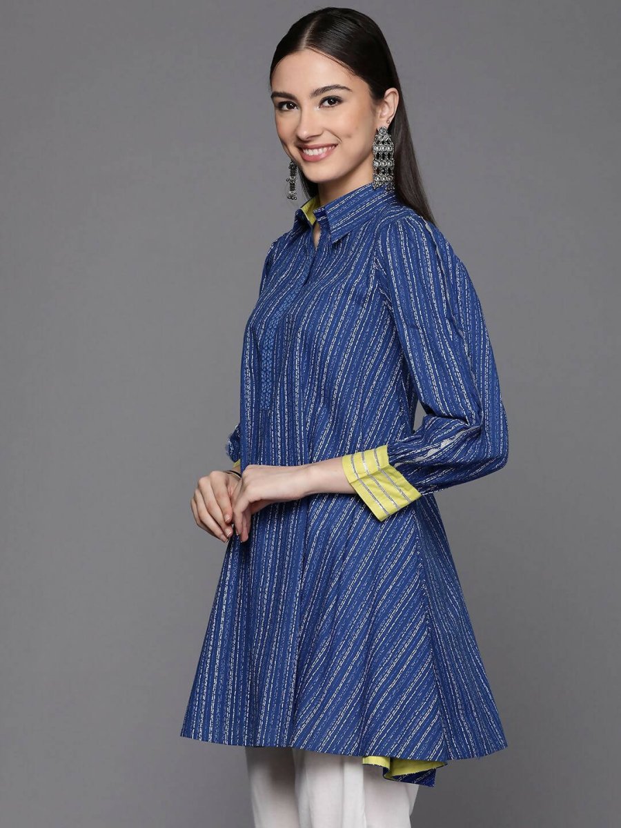 Ahalyaa Women Blue Cotton Printed Tunic | Swadesiicart