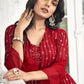 Anaita Red Georgette Stitched Shrug Suit With Sequence Thread Work