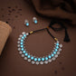 Tehzeeb Creations Silver Plated Sky Blue Colour Stone Jewellery Choker Necklace Set With Matching Pair of Stud Earrings - Swadesiicart
