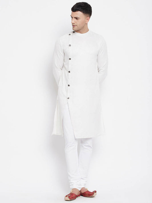Even Apparels White Rayon Men's Sherwani Kurta With Asymetrical Cut | Swadesiicart