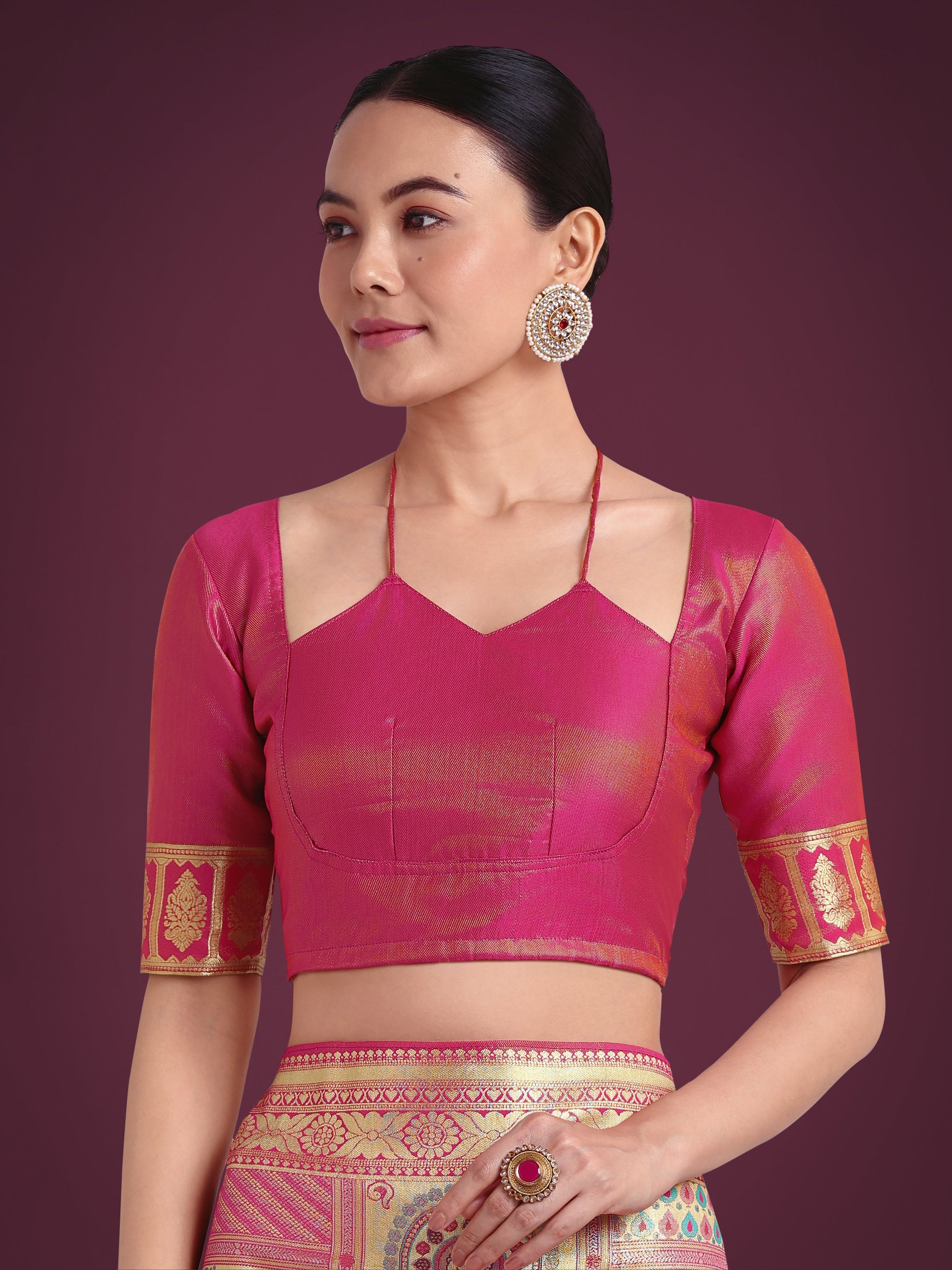 Monjolika Fashion Charming Rani Pink and Gold Soft Banarasi satin Silk Saree With Pretty Blouse Piece | Swadesiicart