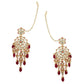 Anikas Creation Red & Gold-Polished Kundan Contemporary Chandbalis With Ear Chain Earrings | Swadesiicart