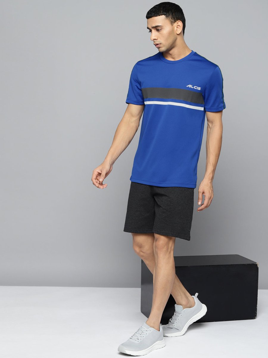 Alcis Men Blue & Black Striped Detail Slim Fit T-shirt | Swadesiicart