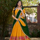Lorenvalley Fashion Mustard Cotton Silk Thread Embroidery Work Lehenga Choli with Dupatta - Swadesiicart
