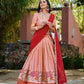 Lorenvalley Fashion Peach Cotton Silk Thread Embroidery Work Lehenga Choli with Dupatta | Swadesiicart