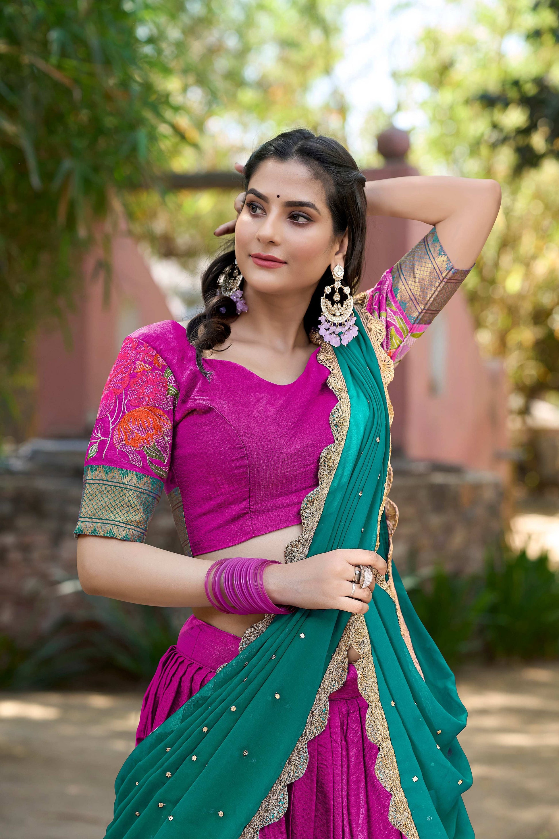 Lorenvalley Fashion Pink Cotton Silk Thread Embroidery Work Lehenga Choli with Dupatta - Swadesiicart