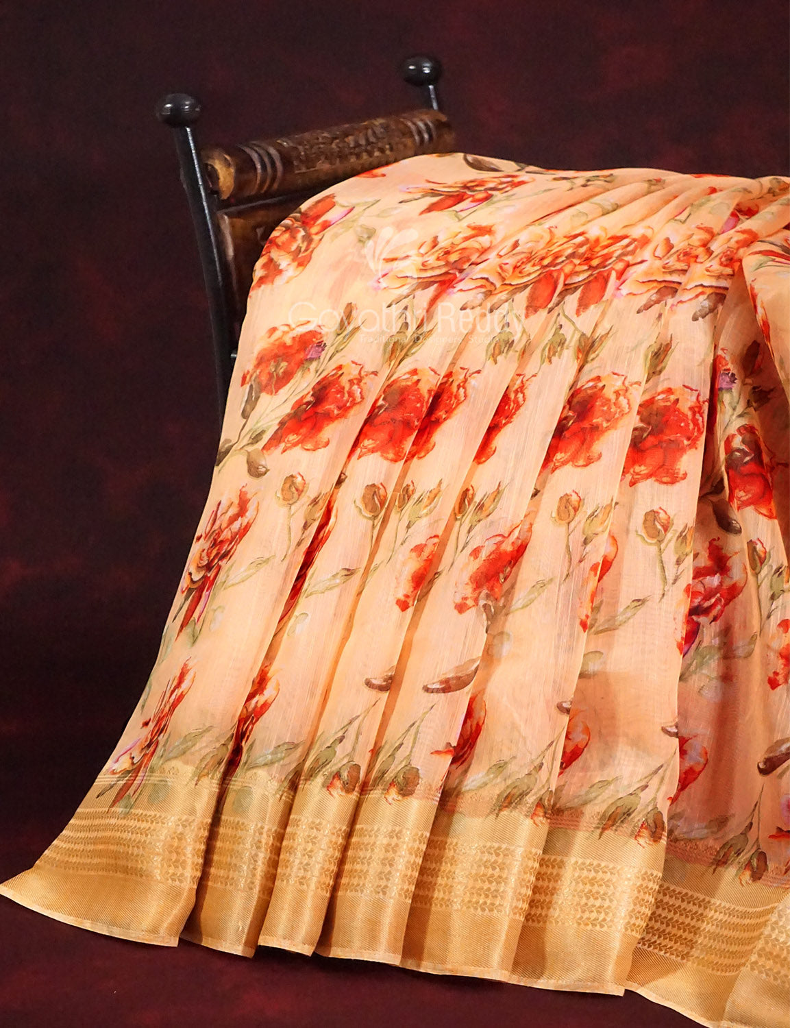Shades of Orange Colour Printed Semi Chanderi Saree By Gayathri Reddy Designer Studio | Swadesiicart