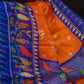 Orange Coloured Saree With Contrast Royal Blue Printed Semi Soft Silk Kota Saree By Gayathri Reddy Designer Studio | Swadesiicart