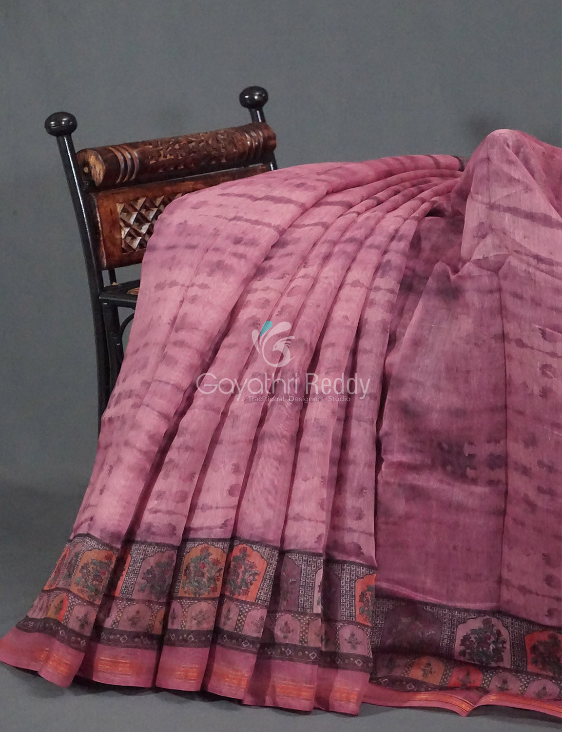 Mauve Pink Colour Geometric Print Semi Chanderi Saree By Gayathri Reddy Designer Studio | Swadesiicart