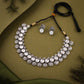 Tehzeeb Creations Silver Plated White Colour Stone Jewellery Choker Necklace Set With Matching Pair of Stud Earrings - Swadesiicart