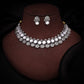 Tehzeeb Creations Silver Plated White Colour Stone Jewellery Choker Necklace Set With Matching Pair of Stud Earrings - Swadesiicart