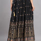 House of RP Women's Black & Golden Rayon Ethnic Printed Circular Skirt | Swadesiicart