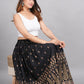 House of RP Women's Black & Golden Rayon Ethnic Printed Circular Skirt | Swadesiicart