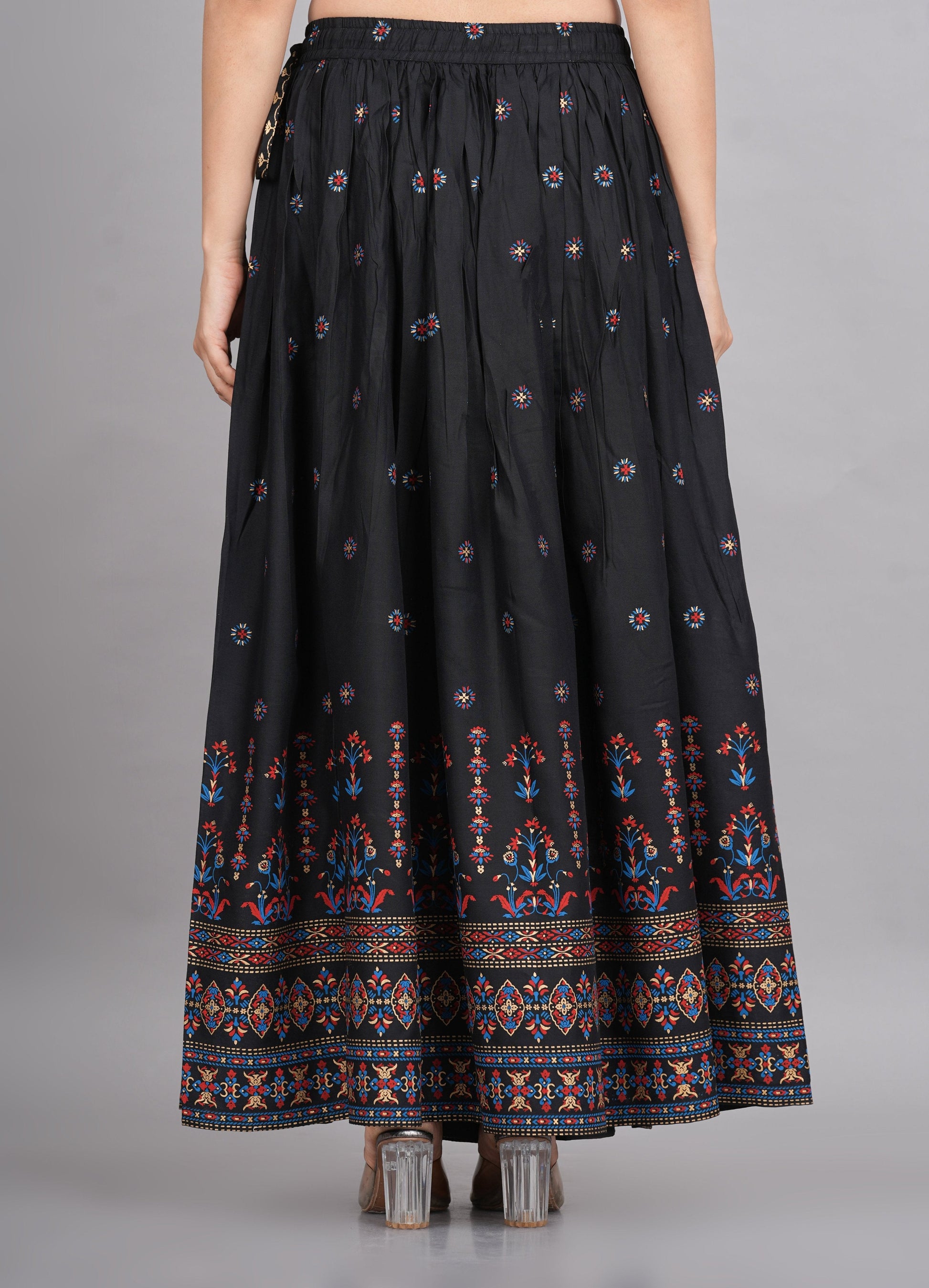 House of RP Women's Black & Pink Rayon Ethnic Printed Circular Skirt | Swadesiicart