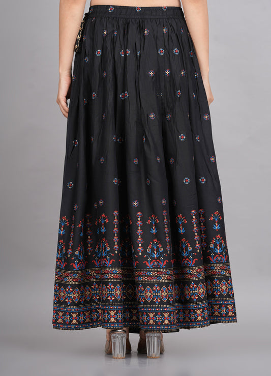 House of RP Women's Black & Pink Rayon Ethnic Printed Circular Skirt | Swadesiicart