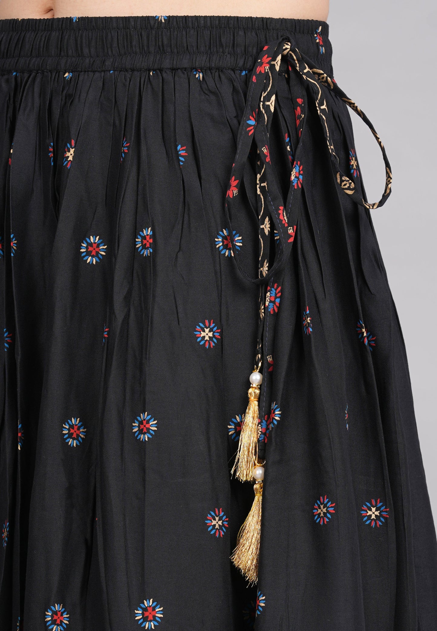 House of RP Women's Black & Pink Rayon Ethnic Printed Circular Skirt | Swadesiicart