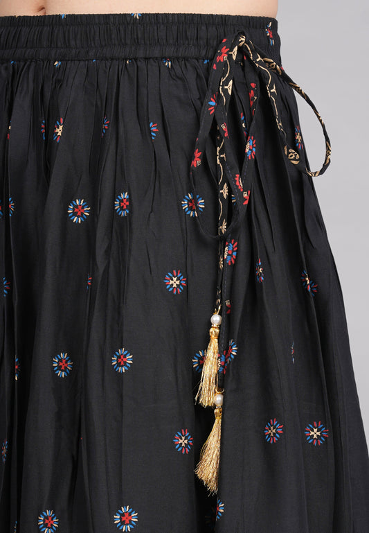 House of RP Women's Black & Pink Rayon Ethnic Printed Circular Skirt | Swadesiicart