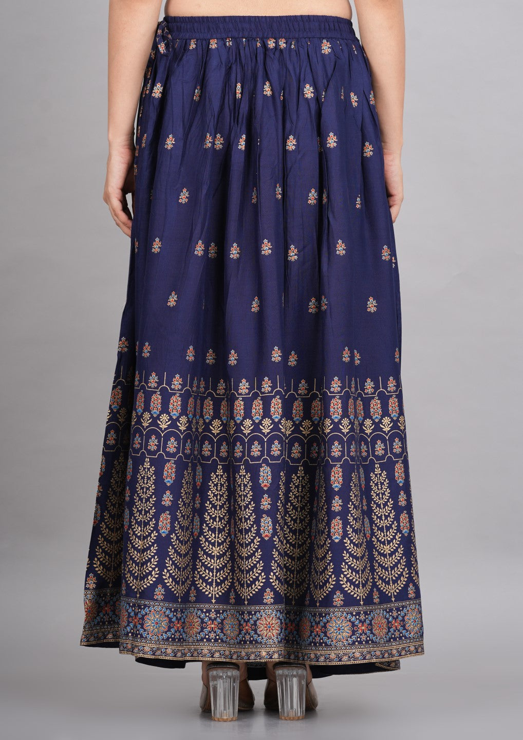 House of RP Women's Blue Rayon Ethnic Printed Circular Skirt | Swadesiicart
