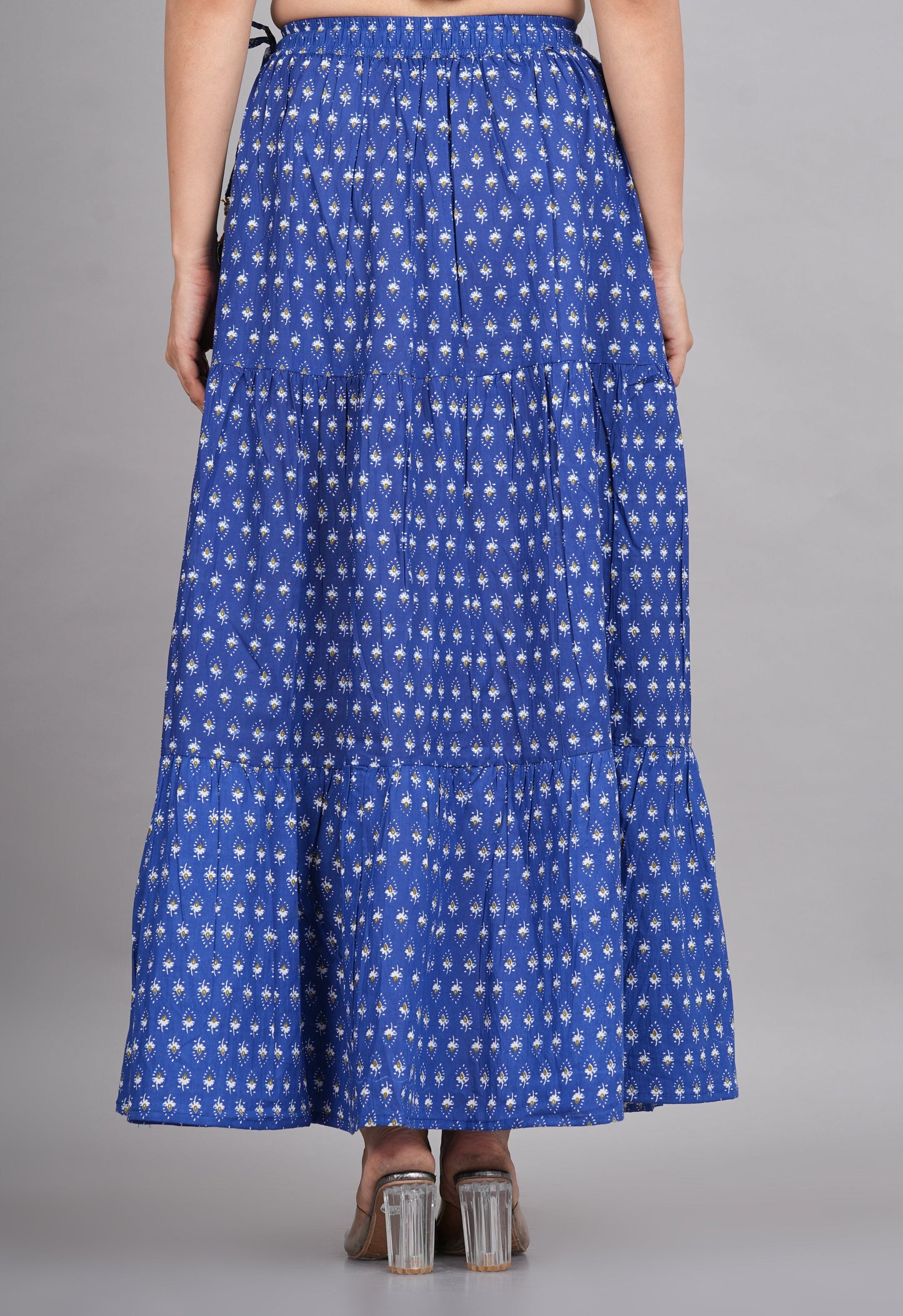 House of RP Women's Light Blue Rayon Ethnic Printed Circular Skirt | Swadesiicart