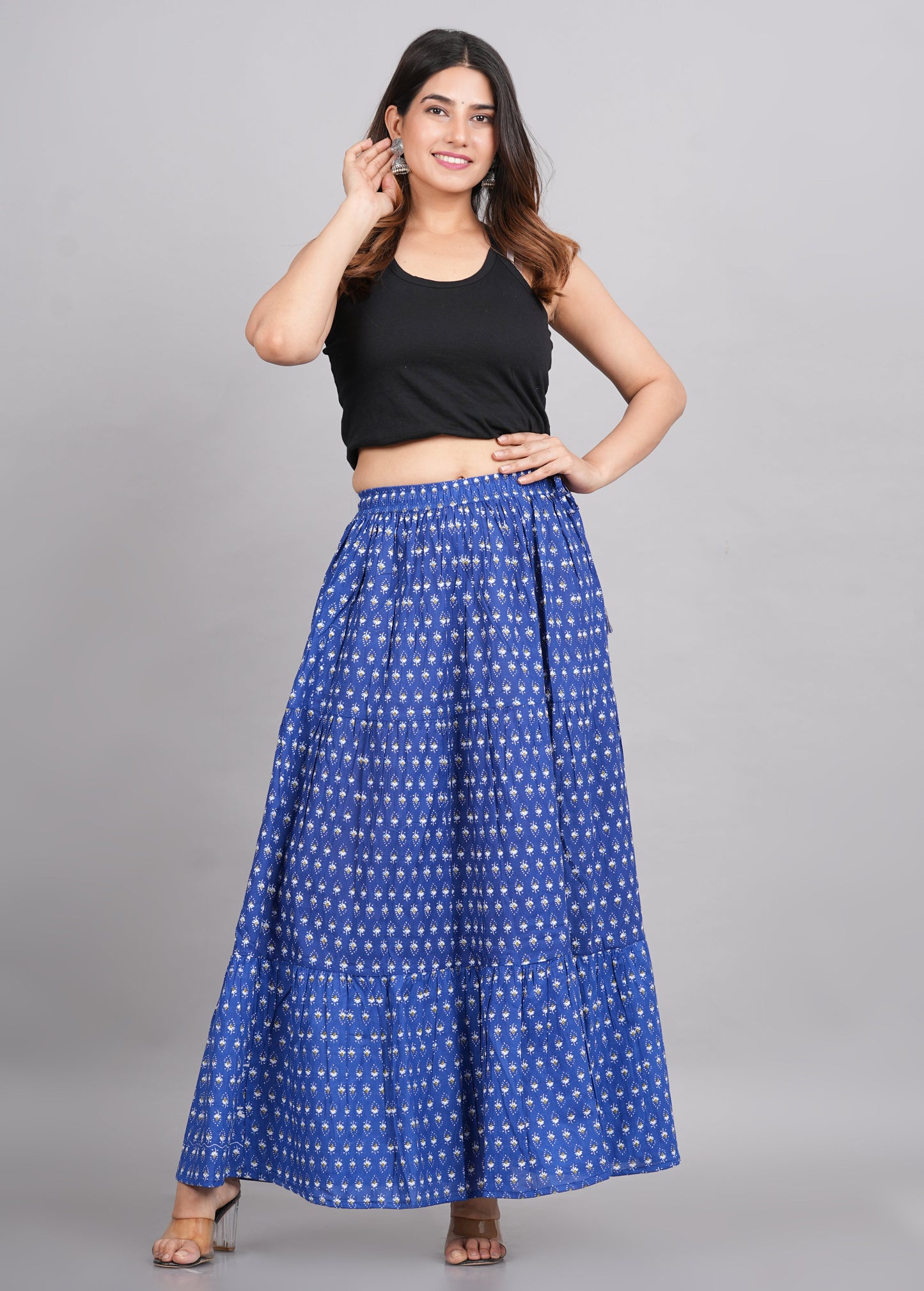 House of RP Women's Light Blue Rayon Ethnic Printed Circular Skirt | Swadesiicart