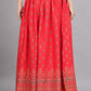 House of RP Women's Red Rayon Ethnic Printed Circular Skirt | Swadesiicart