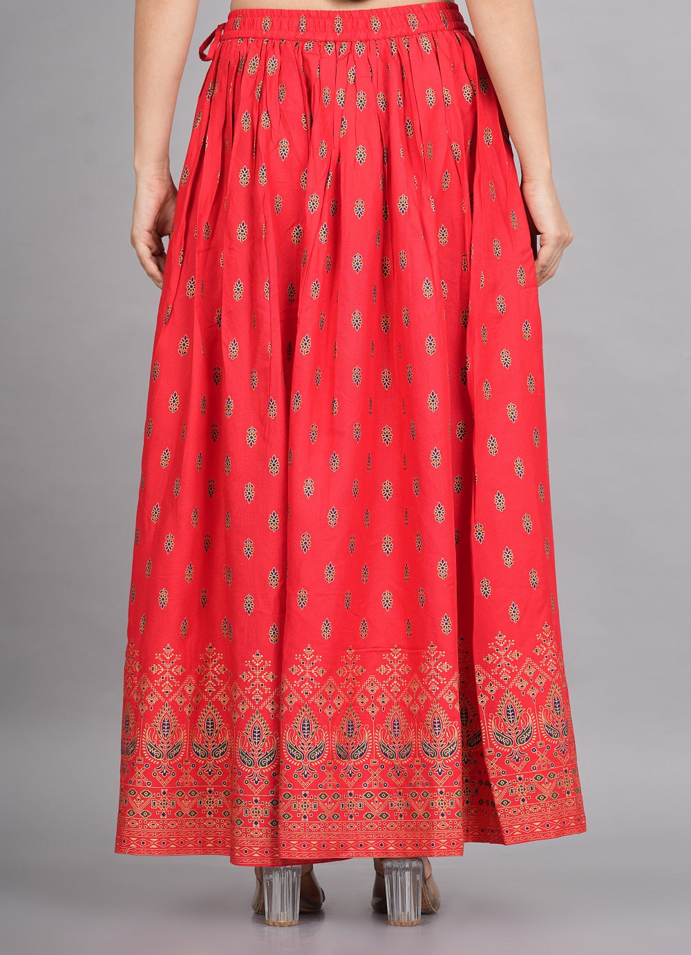 House of RP Women's Red Rayon Ethnic Printed Circular Skirt | Swadesiicart