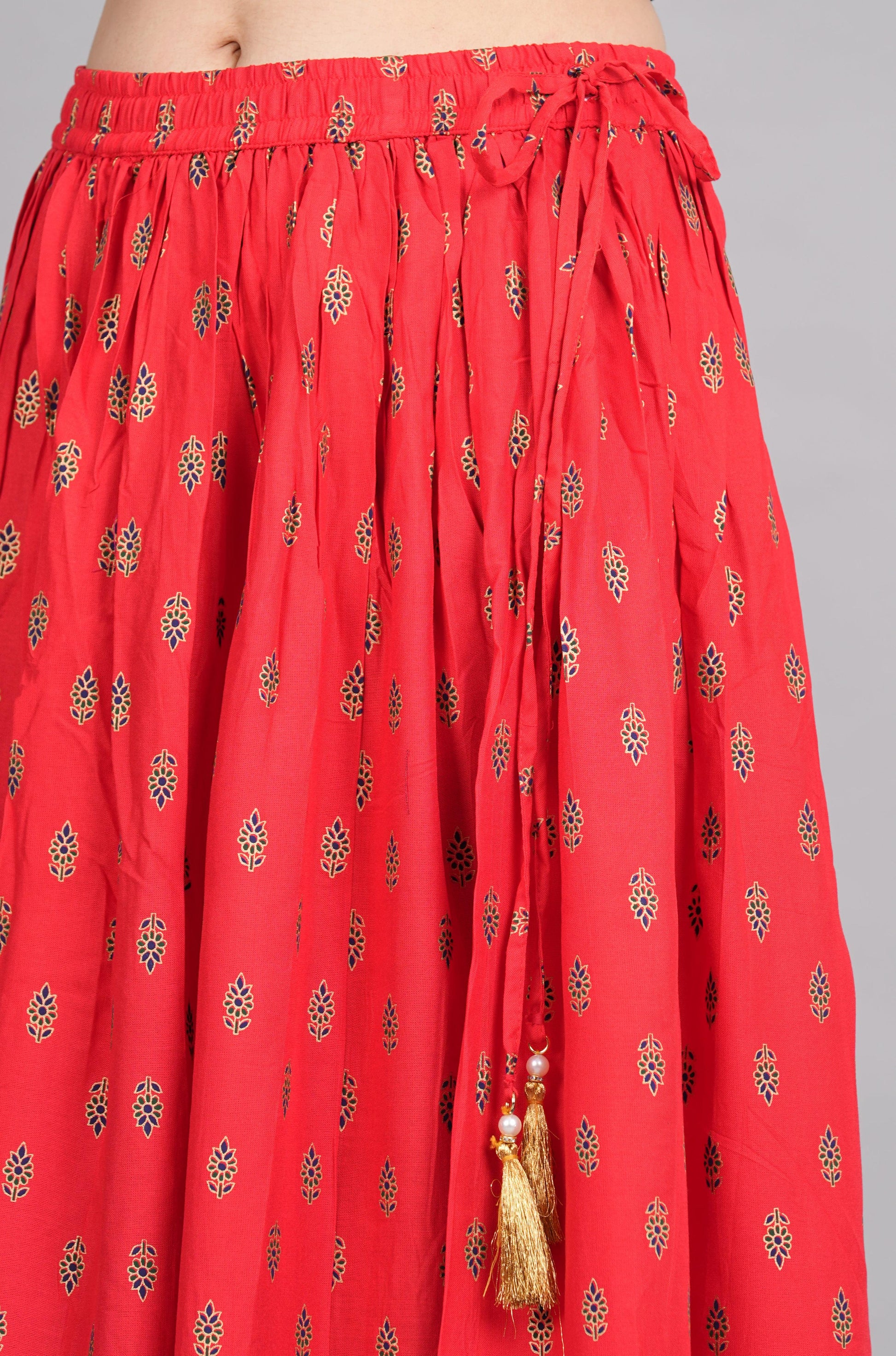 House of RP Women's Red Rayon Ethnic Printed Circular Skirt | Swadesiicart