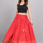 House of RP Women's Red Rayon Ethnic Printed Circular Skirt | Swadesiicart
