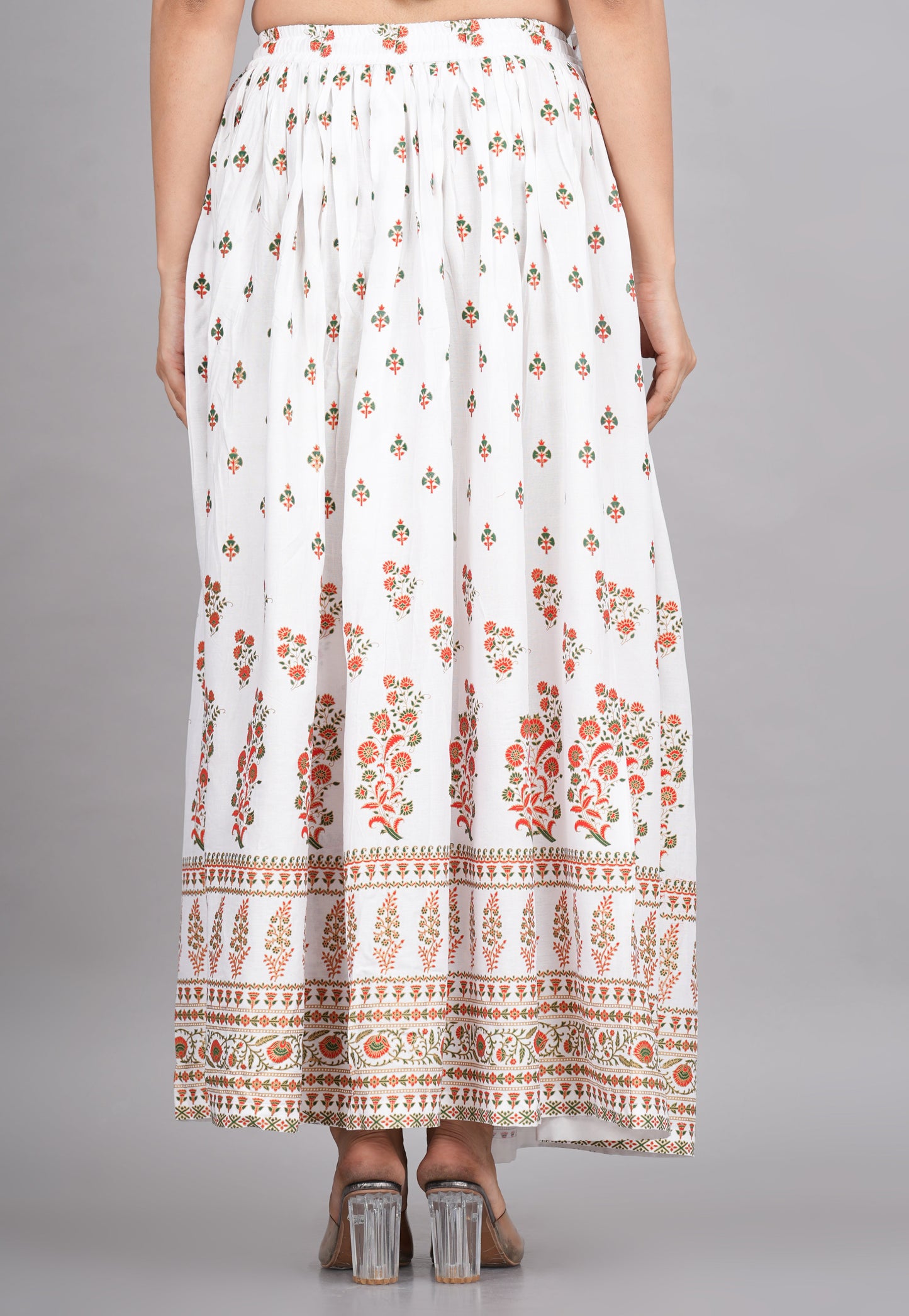 House of RP Women's White Rayon Ethnic Printed Circular Skirt | Swadesiicart