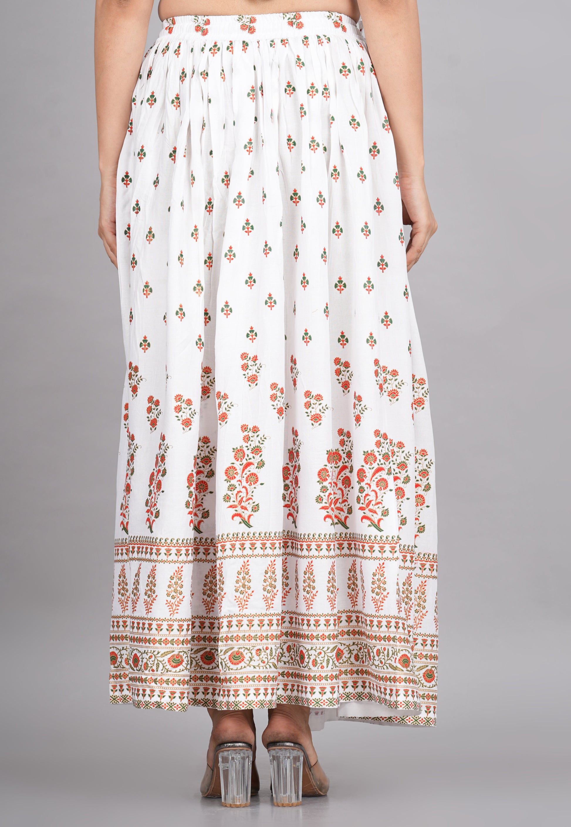 House of RP Women's White Rayon Ethnic Printed Circular Skirt | Swadesiicart