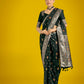 Monjolika Fashion Dark Green Charming Soft Banarasi Zari Woven Designer Satin Silk Saree With Lovely Blouse Piece | Swadesiicart