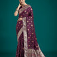 Monjolika Fashion Wine Charming Soft Banarasi Zari Woven Designer Satin Silk Saree With Lovely Blouse Piece | Swadesiicart