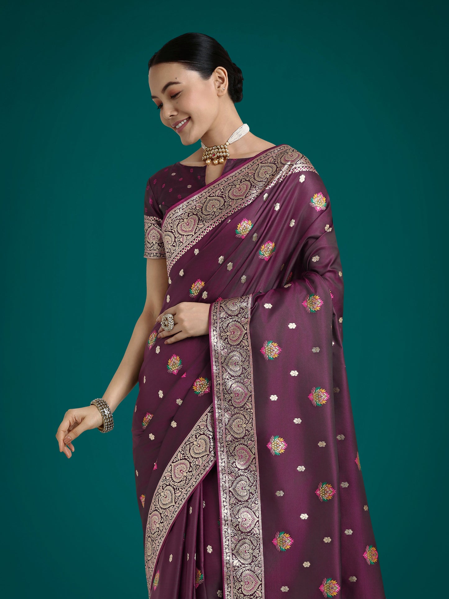 Monjolika Fashion Wine Charming Soft Banarasi Zari Woven Designer Satin Silk Saree With Lovely Blouse Piece | Swadesiicart