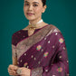 Monjolika Fashion Wine Charming Soft Banarasi Zari Woven Designer Satin Silk Saree With Lovely Blouse Piece | Swadesiicart