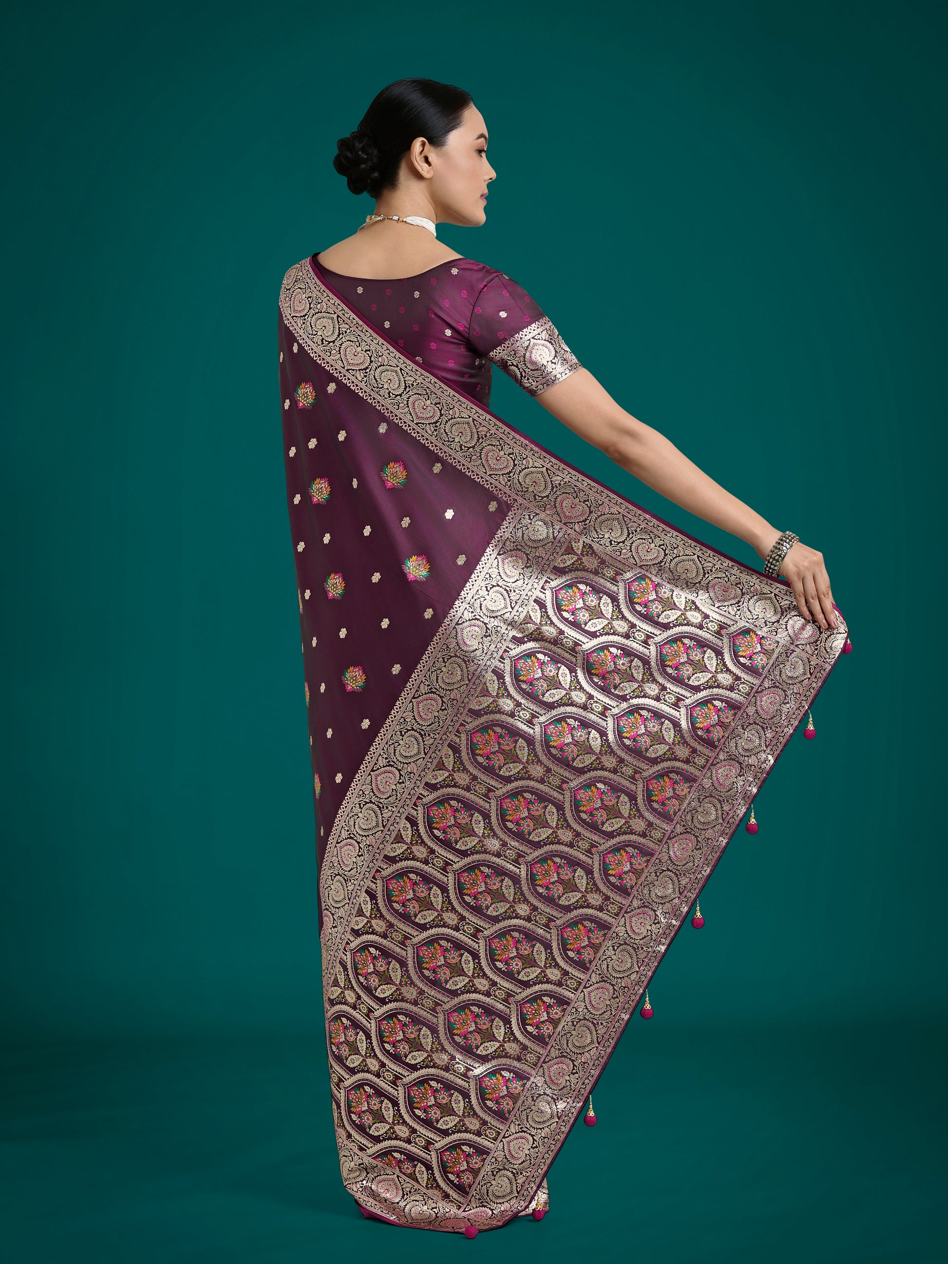 Monjolika Fashion Wine Charming Soft Banarasi Zari Woven Designer Satin Silk Saree With Lovely Blouse Piece | Swadesiicart