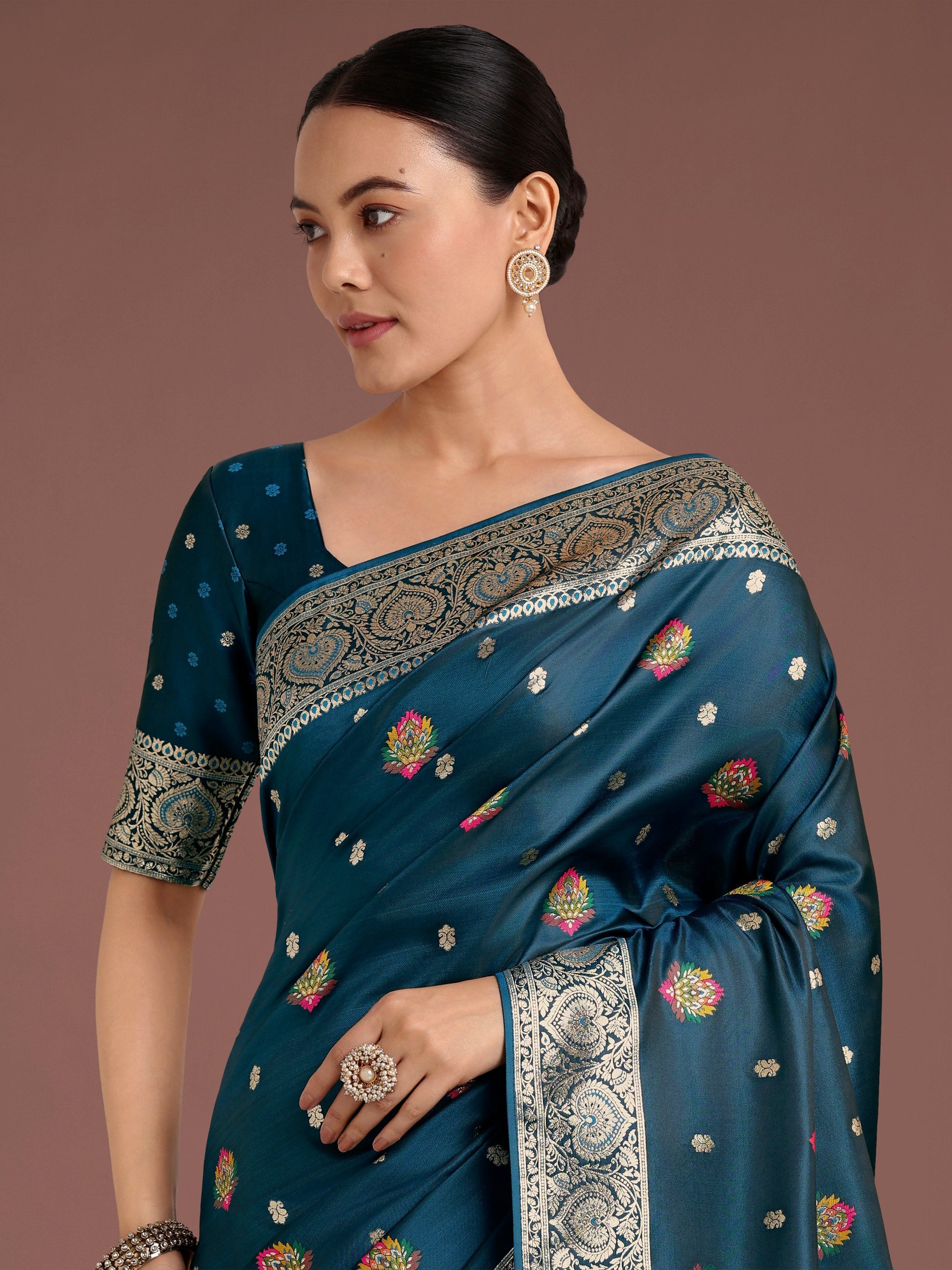 Monjolika Fashion Teal Charming Soft Banarasi Zari Woven Designer Satin Silk Saree With Lovely Blouse Piece | Swadesiicart