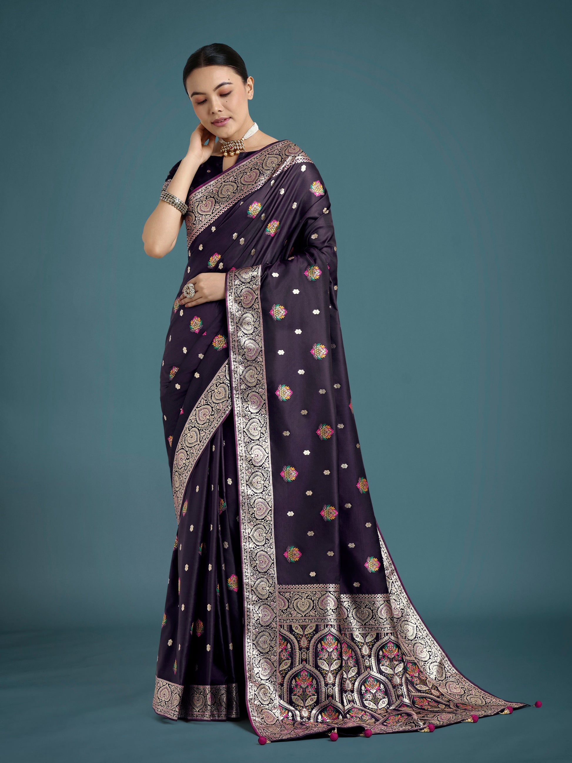 Monjolika Fashion Purple Charming Soft Banarasi Zari Woven Designer Satin Silk Saree With Lovely Blouse Piece | Swadesiicart