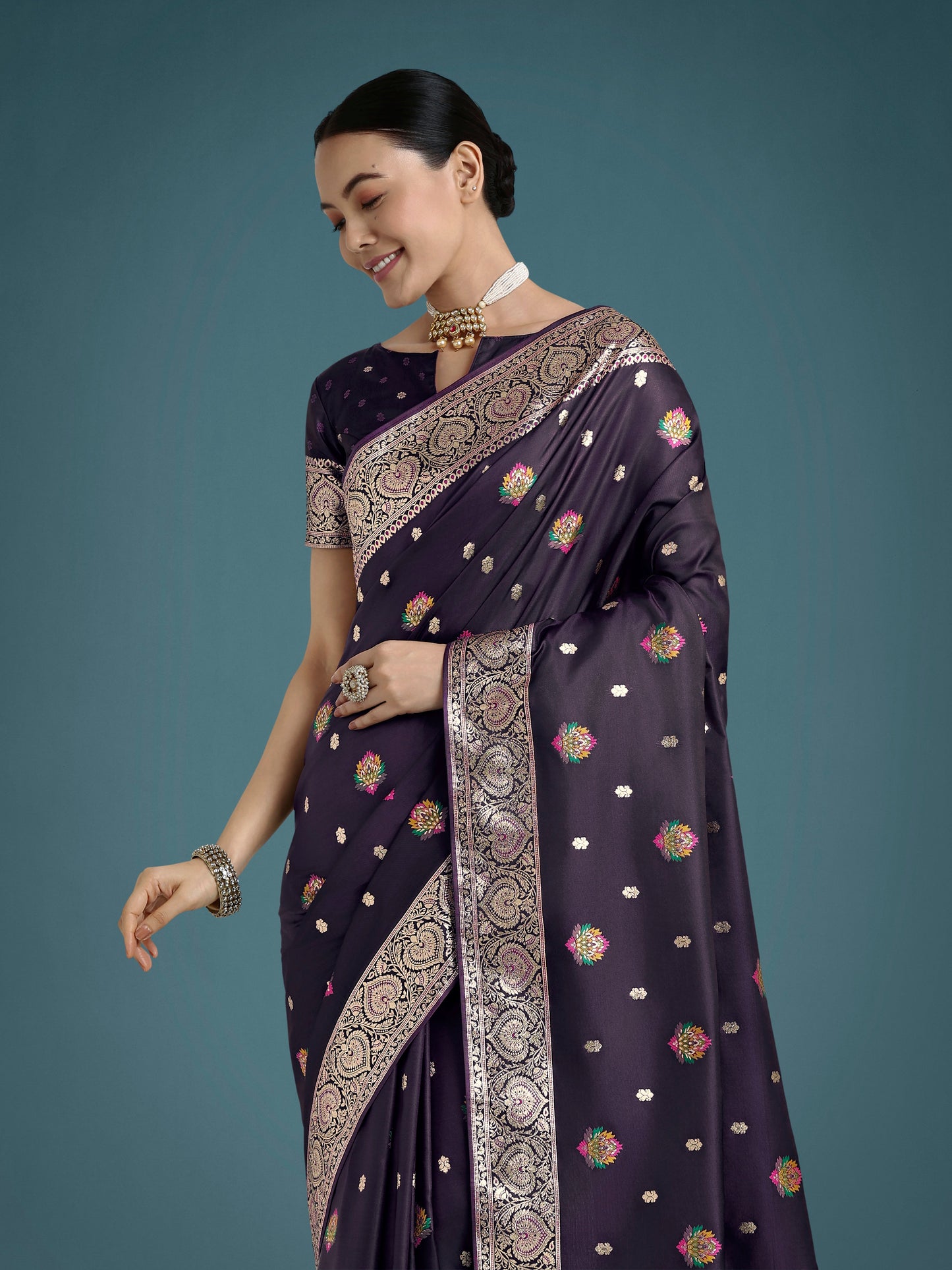 Monjolika Fashion Purple Charming Soft Banarasi Zari Woven Designer Satin Silk Saree With Lovely Blouse Piece | Swadesiicart