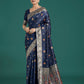 Monjolika Fashion Navy blue Charming Soft Banarasi Zari Woven Designer Satin Silk Saree With Lovely Blouse Piece | Swadesiicart