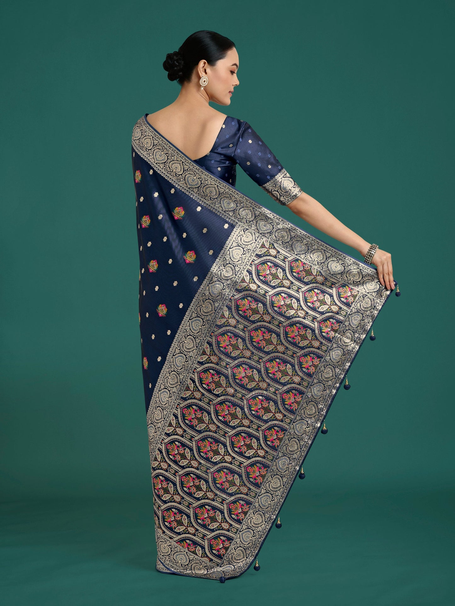 Monjolika Fashion Navy blue Charming Soft Banarasi Zari Woven Designer Satin Silk Saree With Lovely Blouse Piece | Swadesiicart