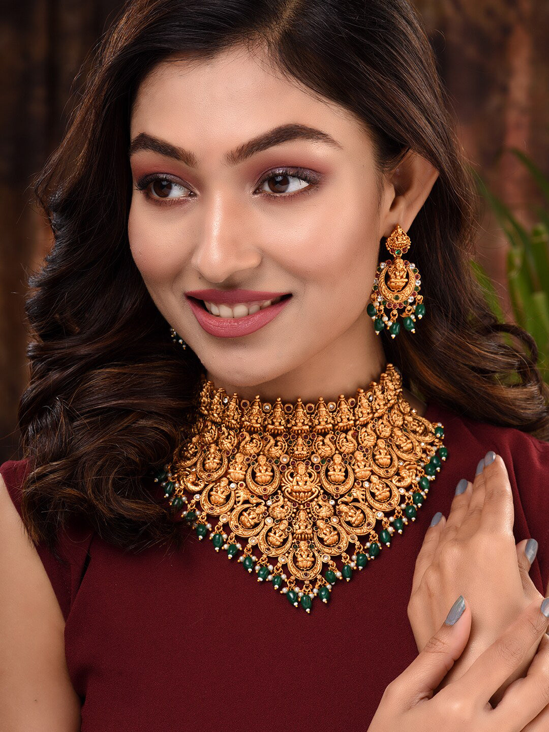 Saraf RS Jewellery Gold-Polished Stone-Studded Jewellery Set - Swadesiicart