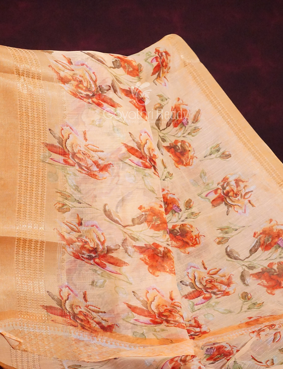 Shades of Orange Colour Printed Semi Chanderi Saree By Gayathri Reddy Designer Studio | Swadesiicart
