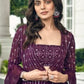 Anaita Purple Georgette Stitched Shrug Suit With Sequence Thread Work