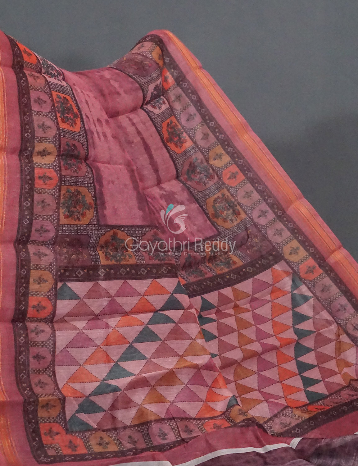 Mauve Pink Colour Geometric Print Semi Chanderi Saree By Gayathri Reddy Designer Studio | Swadesiicart