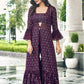 Anaita Purple Georgette Stitched Shrug Suit With Sequence Thread Work