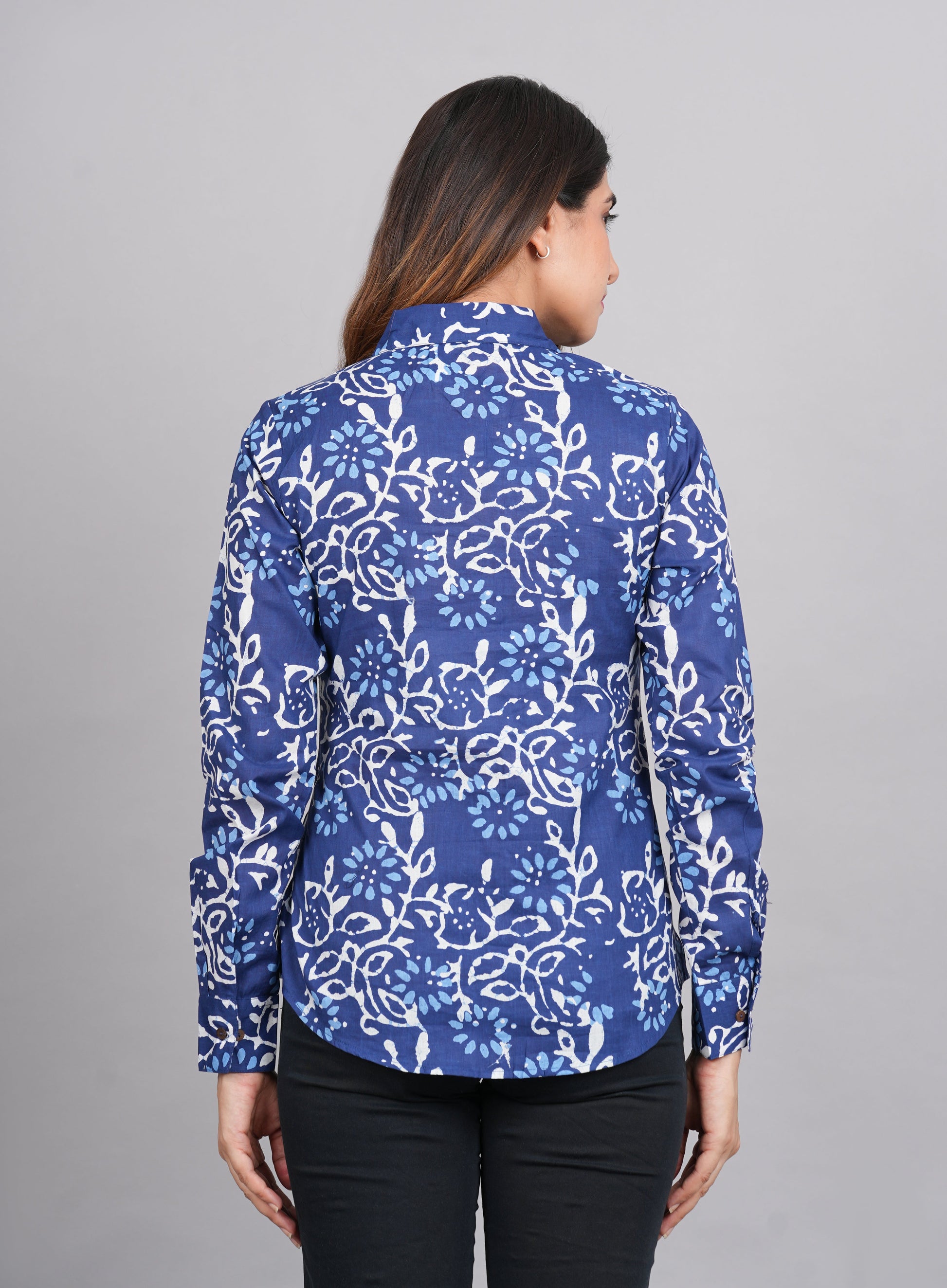 House of RP Women's Blue Cotton Floral Printed Casual Shirt | Swadesiicart